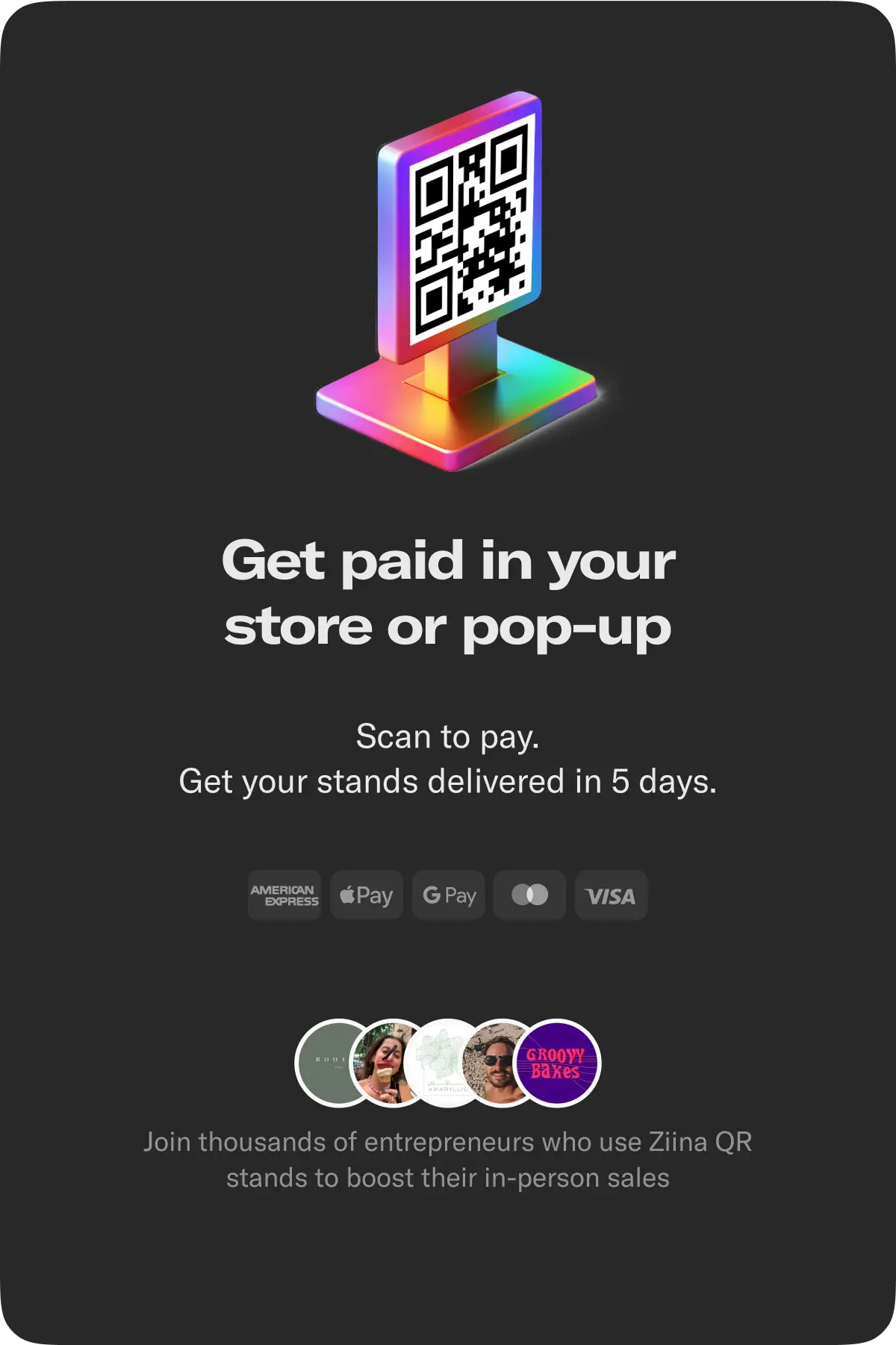 Ordering a QR stand in the Ziina app